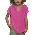 thumbnail image 1 of Lmnyox Girl's Shirts Summer Short Sleeve V Neck Button Fashion Tops Casual Fashion Cotton Linen Tees Blouses, 1 of 7
