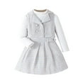 thumbnail image 1 of Lmnyox Girl's Skirt Set 3 Piece Outfits Long Sleeve Crew Neck Shirt Mini Skirt and Button Down Vest Set 2-8 Years, 1 of 3