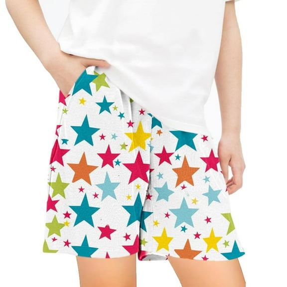 Lmnyox Girl's Summer Casual Shorts Loose Wide Leg Shorts with Pocket Cute Print Beach Shorts for Kids