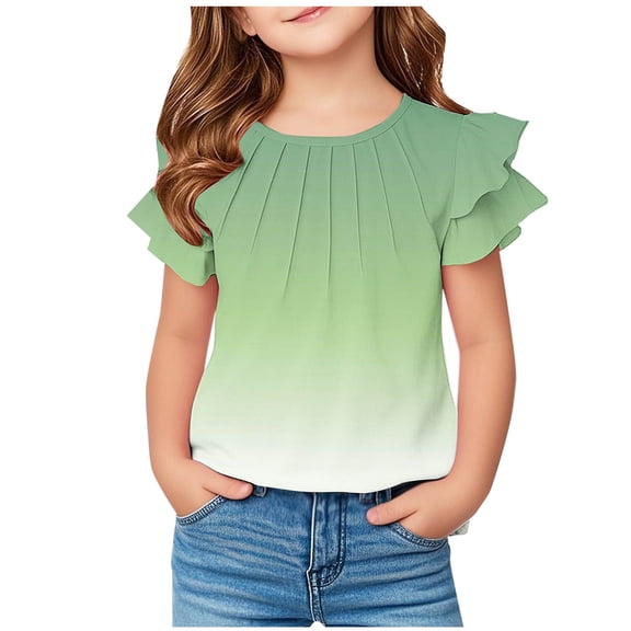 Lmnyox Girl's Summer Cute Shirts Ruffle Short Sleeve Pleated Fashion T Shirt 2025 Casual Trendy Tees Tops