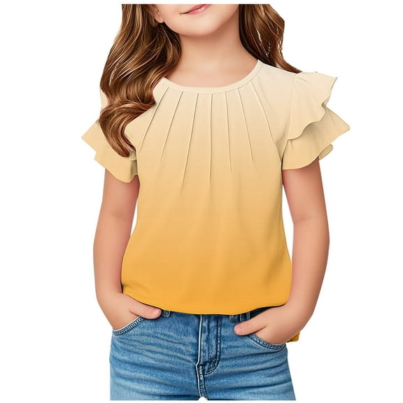 Lmnyox Girl's Summer Cute Shirts Ruffle Short Sleeve Pleated Fashion T Shirt 2025 Casual Trendy Tees Tops