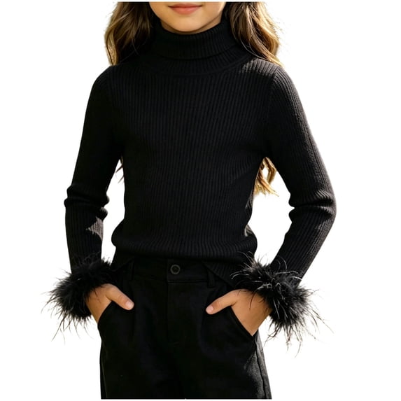 Lmnyox Girl's Sweaters Casual Fashion Turtleneck Long Sleeve Knitted Pullover Solid Color Lightweight Sweater Tops