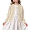 thumbnail image 1 of Lmnyox Girl's Sweaters Plain Button Down Long Sleeve Crew Neck Knitted Cardigan Fall Winter Fashion Sweater Tops, 1 of 9