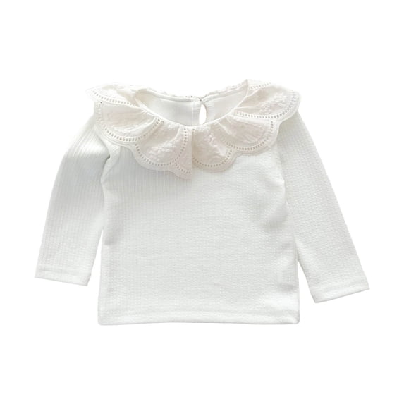 Lmnyox Girl's T-Shirts Vintage Solid Color Lace Crew Neck Long Sleeve Ribbed Pullover Casual Fashion Tops