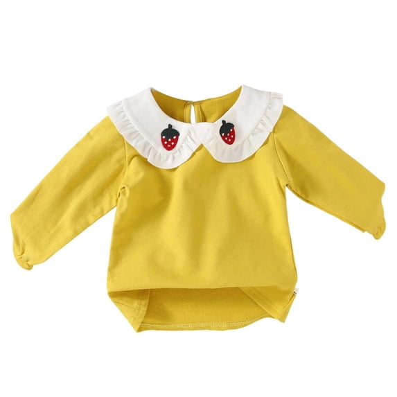 Lmnyox Girl's Tops Casual Cute Solid Color Ruffle Collar Long Sleeve Shirts Fall Lightweight Pullover