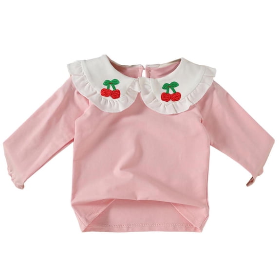 Lmnyox Girl's Tops Casual Cute Solid Color Ruffle Collar Long Sleeve Shirts Fall Lightweight Pullover