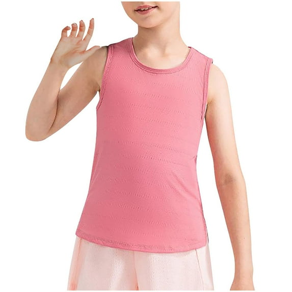 Lmnyox Girls Athletic Tank Tops Breathable Sleeveless Open Back Workout Tank Shirts Kids Crew Neck Basic Sport Tee