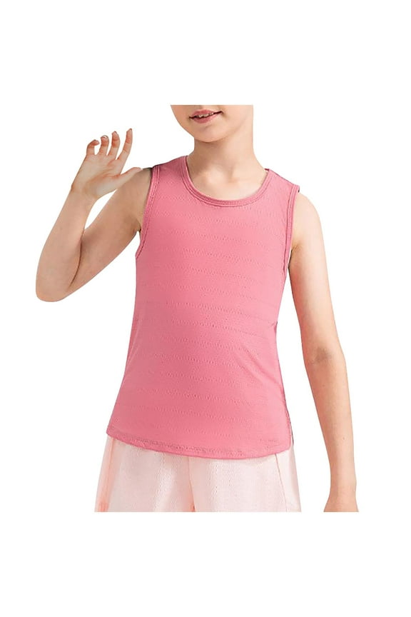 Girls Athletic Tank Tops Breathable Sleeveless Open Back Workout Tank Shirts Kids Crew Neck Basic Sport Tee