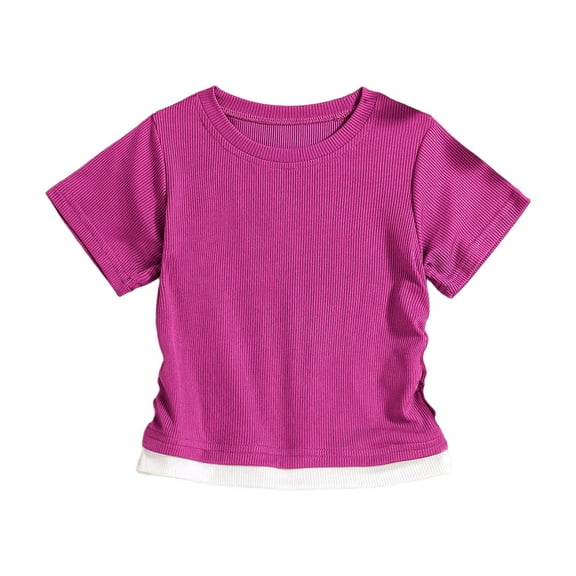 Lmnyox Girls Cute T Shirt Ribbed Side Ruched Short Sleeve Tee Shirt Crew Neck Summer Casual Slim Tops Clothes