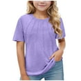 thumbnail image 1 of Lmnyox Girls Cute T Shirts Short Sleeve Pleated Front Plain Tees Tops Crew Neck Basic Casual Summer Shirts, 1 of 7