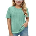 thumbnail image 1 of Lmnyox Girls Cute T Shirts Short Sleeve Pleated Front Plain Tees Tops Crew Neck Basic Casual Summer Shirts, 1 of 7