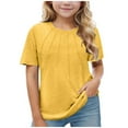 thumbnail image 1 of Lmnyox Girls Cute T Shirts Short Sleeve Pleated Front Plain Tees Tops Crew Neck Basic Casual Summer Shirts, 1 of 7