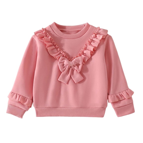 Lmnyox Girls Cute Tops Ruffle Long Sleeve Crew Neck Fashion Shirts Kids Fall Winter Solid Casual Blouses
