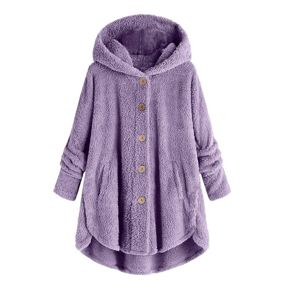 Lmnyox Girls Fuzzy Coat Solid Button Down Hooded Fleece Overcoat with Pocket Kids Teens Winter Jacket Outerwear