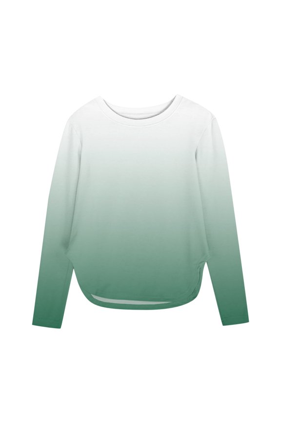 Girls Long Sleeve Shirts Fashion Cute Crew Neck Tunic Blouses Kids Side Slit Gradient Tops 3-12 Years
