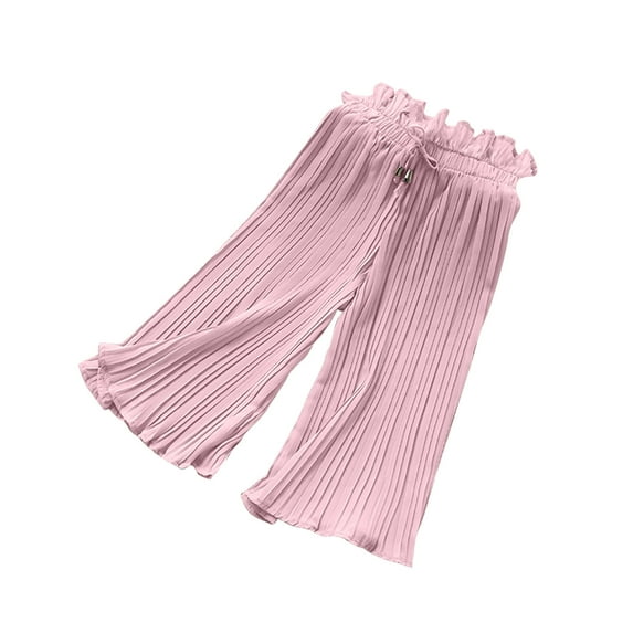 Lmnyox Girls Pants Ruffle Elastic Waist Wide Leg Trousers Kids Loose Flowy Drawstring Lounge Pants 4-14 Years