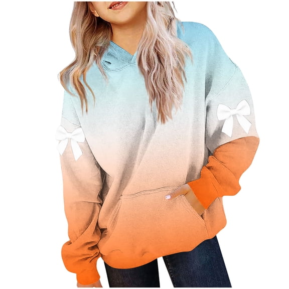 Lmnyox Girls Print Sweatshirts with Pocket Loose Striped Long Sleeve Hoodies Kids Hooded Pullover Tops