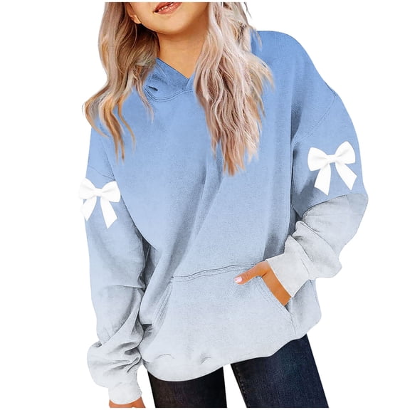Lmnyox Girls Print Sweatshirts with Pocket Loose Striped Long Sleeve Hoodies Kids Hooded Pullover Tops