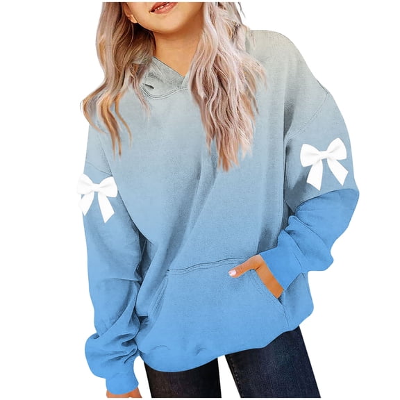Lmnyox Girls Print Sweatshirts with Pocket Loose Striped Long Sleeve Hoodies Kids Hooded Pullover Tops