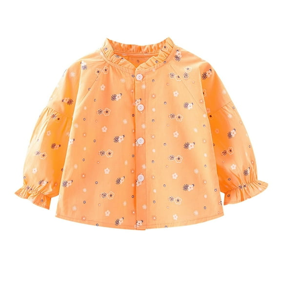 Lmnyox Girls Spring Tops Ruffle Button Down Stand Collar Shirts Cotton Long Sleeve Cute Print Blouses Tops