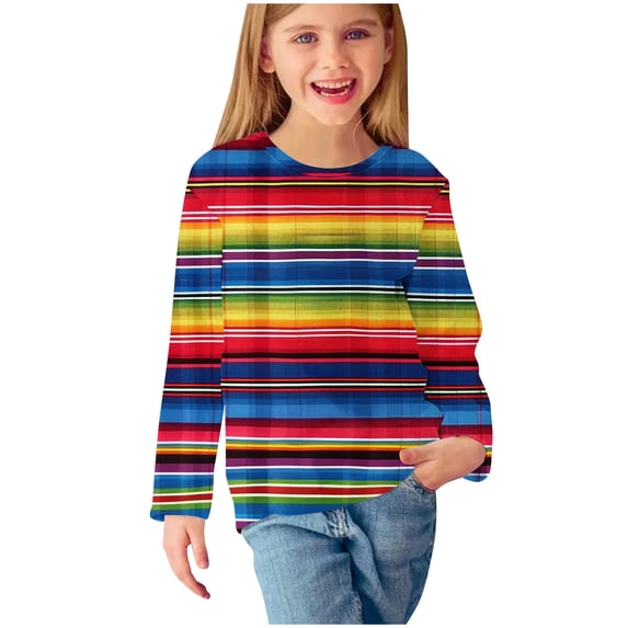 Lmnyox Girls Striped Long Sleeve Shirts Kid's Casual Crew Neck Blouses Fall Fashion Tunic Tops 3-14 Years