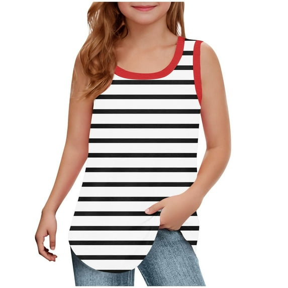 Lmnyox Girls Striped Tank Tops Casual Cute Sleeveless Square Neck Summer Tops 5-14 Years Girls Basic Shirt