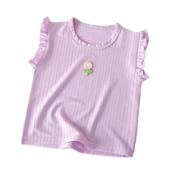 Lmnyox Girls Summer Cute Tops Ruffle Sleeve Crew Neck Casual Shirts Toddler Kids Ribbed Comfy Tees Tops