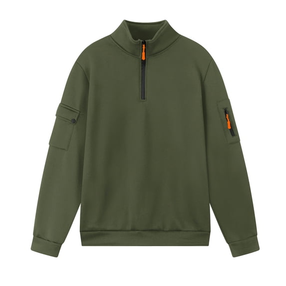 Lmnyox Half Zip Cargo Sweatshirts for Men Stand Collar Long Sleeve Pullover Tops with Pocket Solid Casual Shirts
