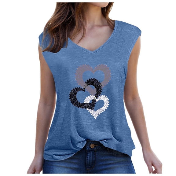 Lmnyox Heart Print Tank Tops for Women Fashion Casual V Neck Sleeveless T Shirt 2025 Summer Loose Tank Shirts