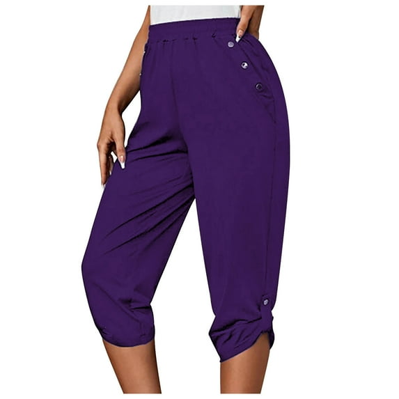 Lmnyox High Waist Capris for Women Loose Wide Leg Capri Pants with Pocket Baggy Athletic Hiking Trousers
