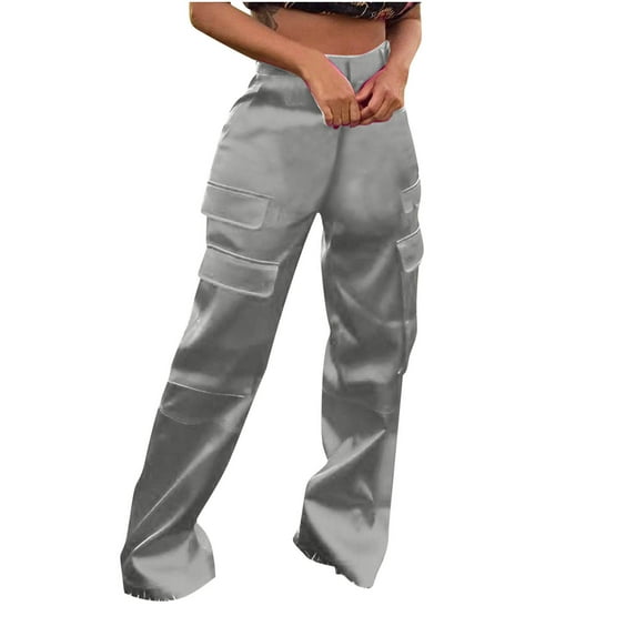 Lmnyox High Waist Cargo Pants for Women Straight Leg Lounge Pants with Pocket Summer Fashion Streetwear