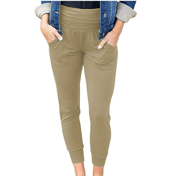 Lmnyox High Waist Leggings for Women Summer Cropped Leggings with Pocket Casual Lightweight Athletic Pants
