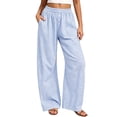 thumbnail image 1 of Lmnyox High Waist Pants for Women Wide Leg Lightweight Plaid Lounge Trousers Summer Travel Pants with Pockets, 1 of 8