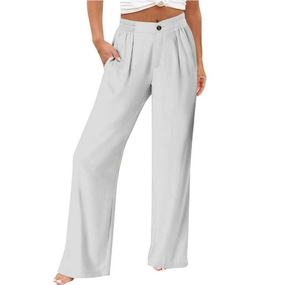 Lmnyox High Waist Trousers for Women Loose Wide Leg Palazzo Pants Casual Fashion Solid Pants with Pocket