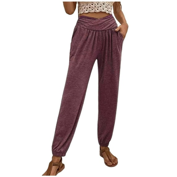 Lmnyox High Waist Yoga Pants for Women Lightweight Straight Leg Pants with Pocket Summer Loose Lounge Pants