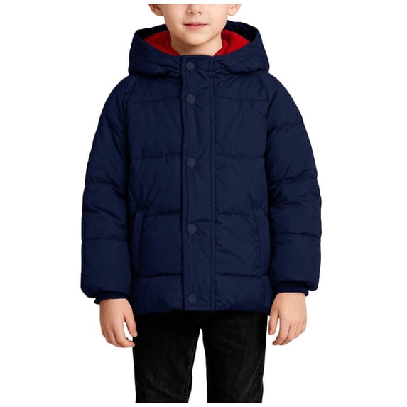 Lmnyox Hooded Puffer Jackets for Kids Plain Button Down Padded Coats Winter Cozy Puffy Outwears with Pockets