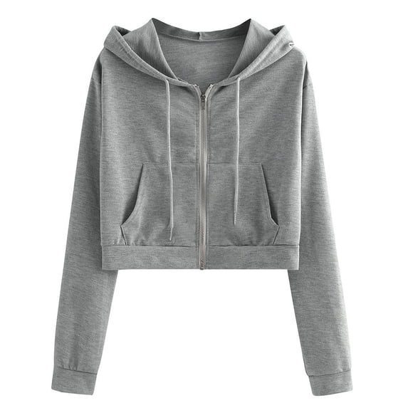 Lmnyox Hoodies for Women Zipper Up Fashion Casual Crop Sweatshirts Fall Winter Drawstring Hoodies with Pockets
