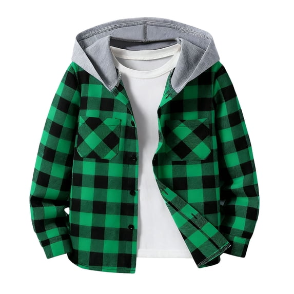 Lmnyox Jackets for Kids Casual Plaid Button Down Long Sleeve Hoodies Classic Fall Outwears with Pockets