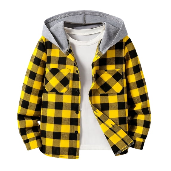 Lmnyox Jackets for Kids Casual Plaid Button Down Long Sleeve Hoodies Classic Fall Outwears with Pockets