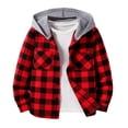 thumbnail image 1 of Lmnyox Jackets for Kids Casual Plaid Button Down Long Sleeve Hoodies Classic Fall Outwears with Pockets, 1 of 2