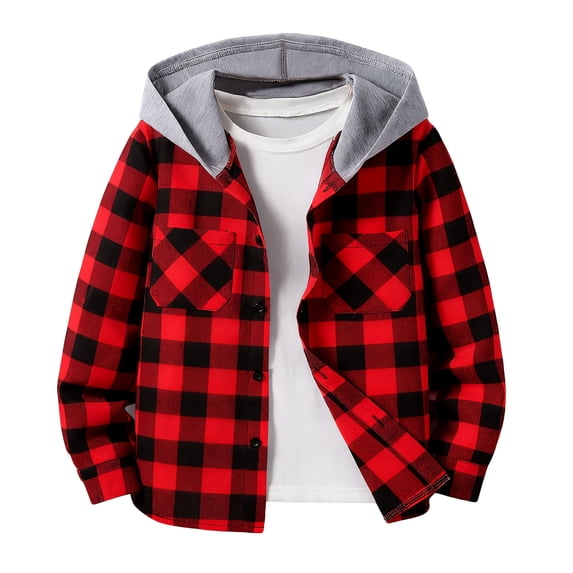 Lmnyox Jackets for Kids Casual Plaid Button Down Long Sleeve Hoodies Classic Fall Outwears with Pockets