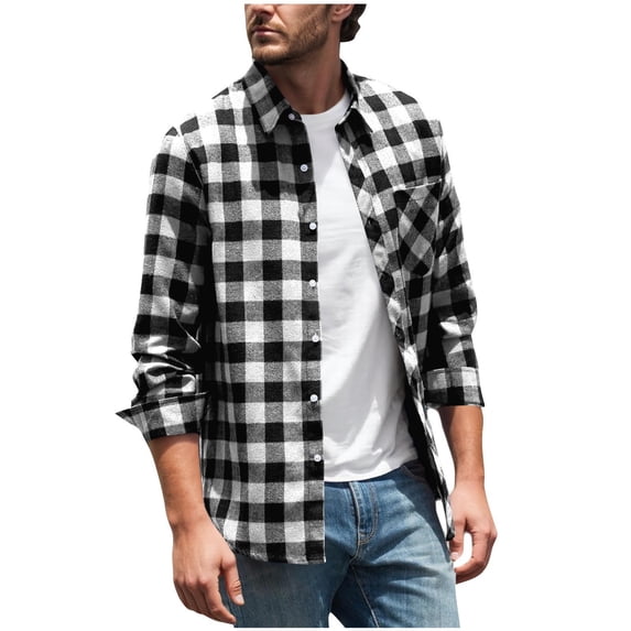Lmnyox Jackets for Men Casual Plaid Long Sleeve Button Down Collared Coats Classic Jackets with Pocket