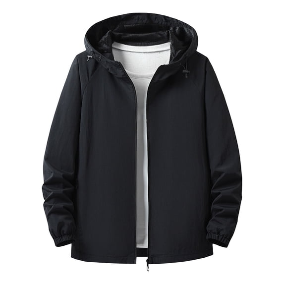 Lmnyox Jackets for Men Loose Solid Color Zipper Up Long Sleeve Hooded Coats Fashion Jackets with Pockets