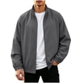 thumbnail image 1 of Lmnyox Jackets for Men Loose Zipper Up Long Sleeve Stand Collar Coats Solid Color Workout Outdoor Jackets, 1 of 7