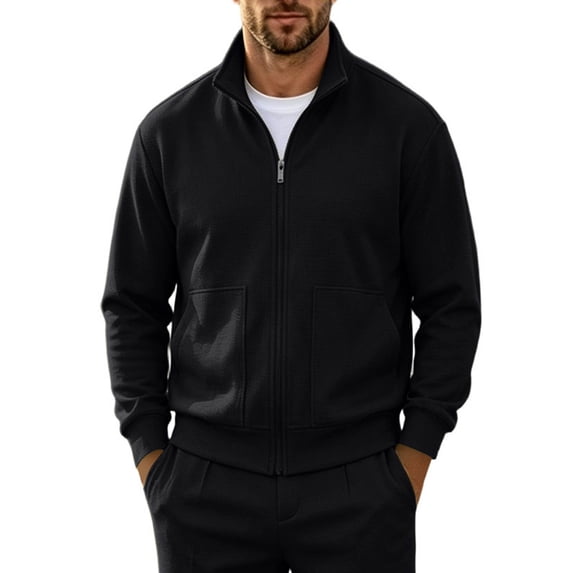 Lmnyox Jackets for Men Plain Long Sleeve Stand Collar Zipper Up Sweatshirts Casual Workout Coats with Pockets