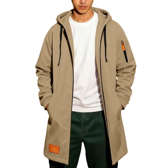 Lmnyox Jackets for Men Solid Color Long Sleeve Drawstring Hooded Jackets Full Zipper Coats with Pockets