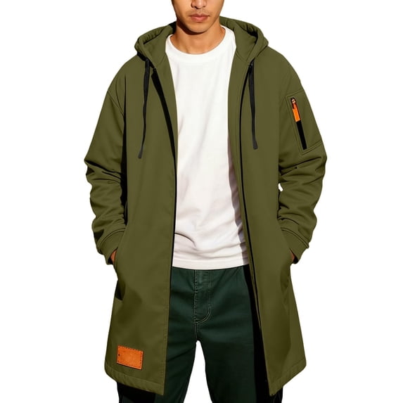 Lmnyox Jackets for Men Solid Color Long Sleeve Drawstring Hooded Jackets Full Zipper Coats with Pockets