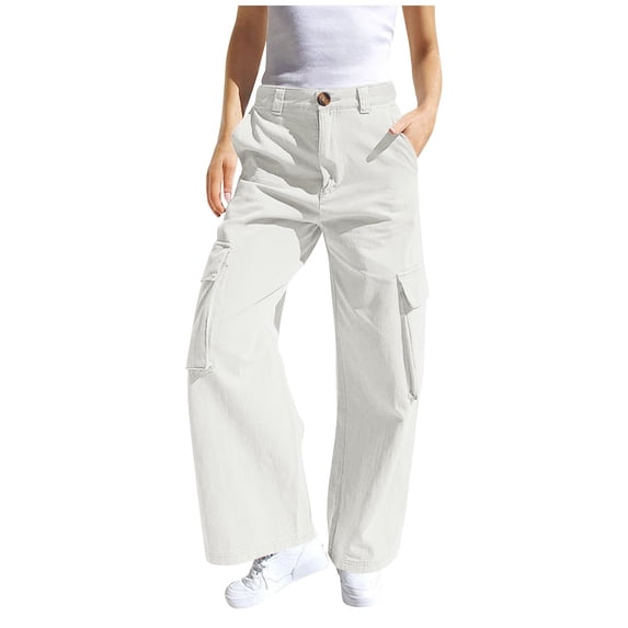 Lmnyox Kid's Cargo Pants Casual Wide Leg Solid Color Elastic Waist Trousers Classic School Pants with Pockets