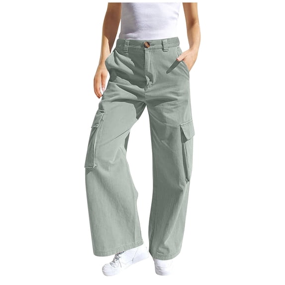 Lmnyox Kid's Cargo Pants Casual Wide Leg Solid Color Elastic Waist Trousers Classic School Pants with Pockets