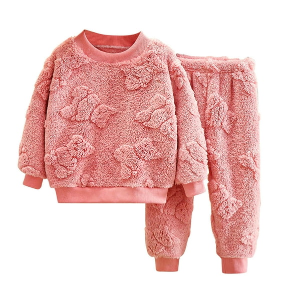 Lmnyox Kid's Fuzzy Set 2 Piece Warmth Outfits Long Sleeve Crew Neck Pullover Sweatpants Set Winter Loungewear
